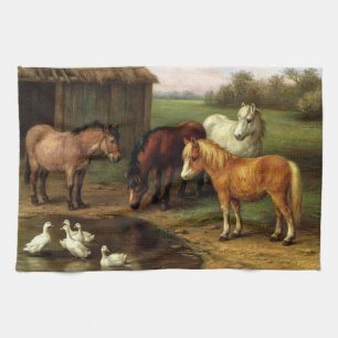 Linge De Cuisine Ponies vintages Et Canards Animaux De La Ferme