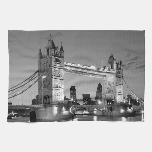 Linge De Cuisine Pont Tour de Londres blanc noir (Horizontal)