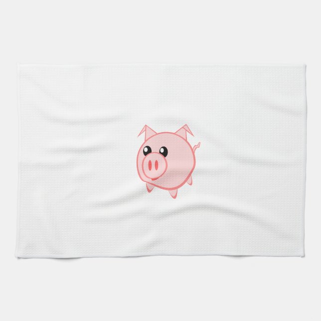 Linge De Cuisine Porc heureux de bande dessinée (Horizontal)