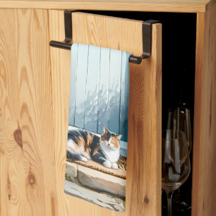 Linge De Cuisine Porche Floral Cottagecore avec Chat Calicot