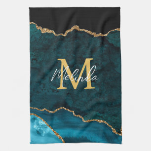 Linge De Cuisine Porte en marbre bleu turquoise et or