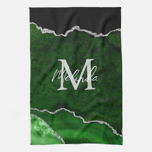 Linge De Cuisine Porte en marbre vert et argent (Vertical)