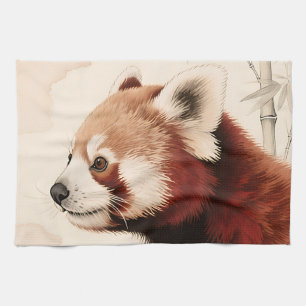 Linge De Cuisine Portrait aquarelle du panda roux et bambou