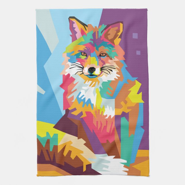 Linge De Cuisine Portrait coloré Pop Art Fox (Vertical)