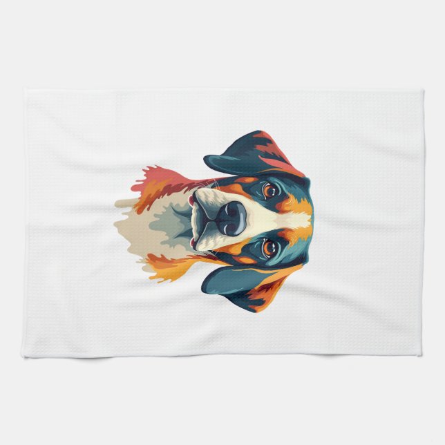 Linge De Cuisine Portrait de chien coloré vintage style pop art ani (Horizontal)