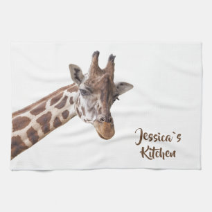 Linge De Cuisine Portrait de Giraffe sur le nom personnalisé blanc