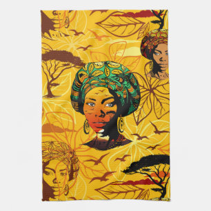 Linge De Cuisine Portrait féminin africain avec coucher de soleil