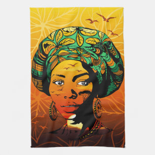 Linge De Cuisine Portrait féminin africain avec coucher de soleil