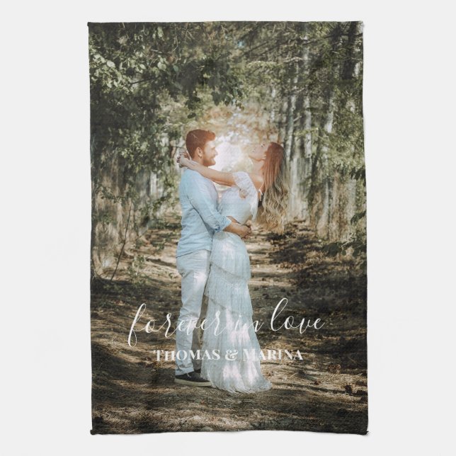 Linge De Cuisine Portrait Mariage personnalisé Calligraphie moderne (Vertical)