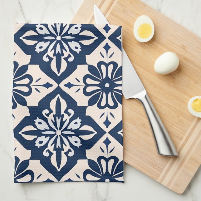 Linge De Cuisine Portugais Azulejo Bleu et Blanc (Quart Plié)