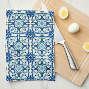 Linge De Cuisine Portugais Azulejos Blue Floral Motif