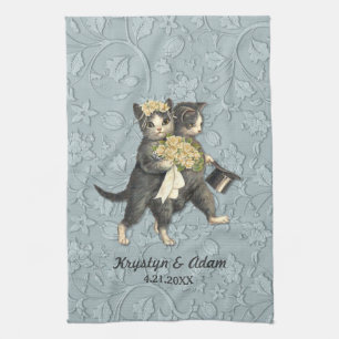 Linge De Cuisine Posh Cats Mariage bleu