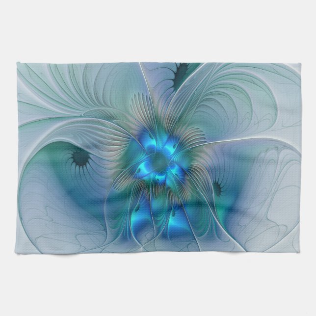 Linge De Cuisine Position, Abstrait bleu turquoise fractal (Horizontal)