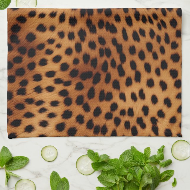 Linge De Cuisine Poster de animal Cheetah Brown et noir (Plié)