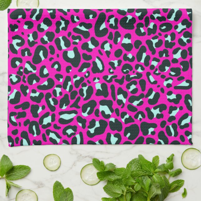 Linge De Cuisine Poster de animal de Cheetah Leopard rose moderne (Plié)