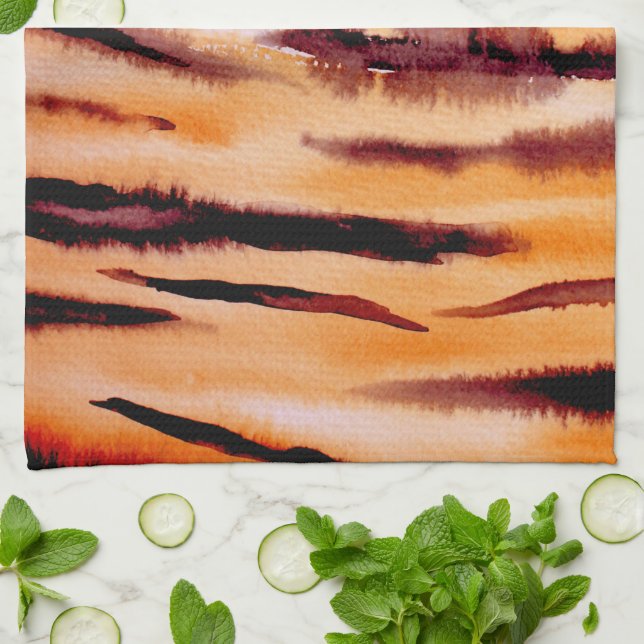 Linge De Cuisine Poster de animal de tigre noir orange (Plié)