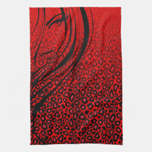 Linge De Cuisine Poster de animal rouge de léopard de la fille de