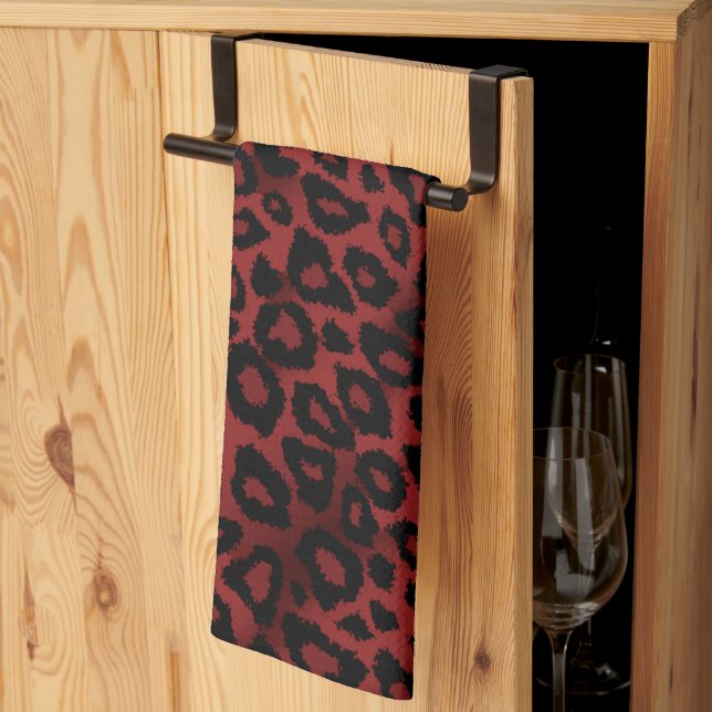 Linge De Cuisine Poster de animal Safari Dark Red Leopard (Pliage en tiers)