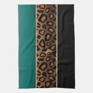 Linge De Cuisine Poster de animal turquoise et noir de léopard