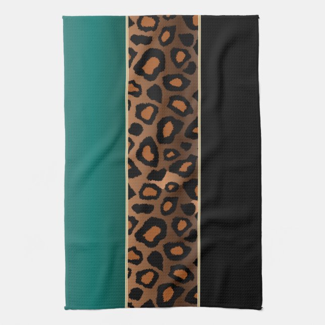 Linge De Cuisine Poster de animal turquoise et noir de léopard (Vertical)