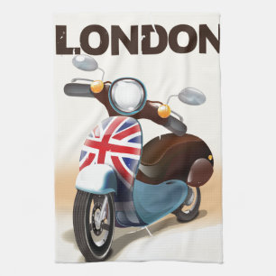 Linge De Cuisine Poster de voyage London vintage scooter union jack