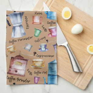 Linge De Cuisine Pots d'Espresso Vintages modernes en aquarelle