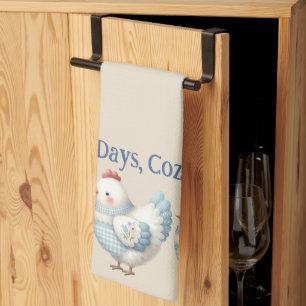Linge De Cuisine Poule de Cottage en Gingham Bleu 