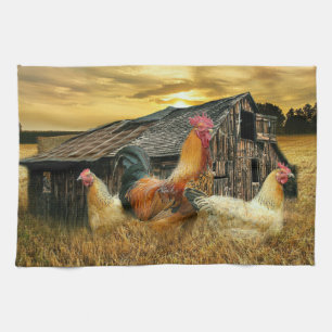 Linge De Cuisine Poules de coq Vintage Russe Barn Coop