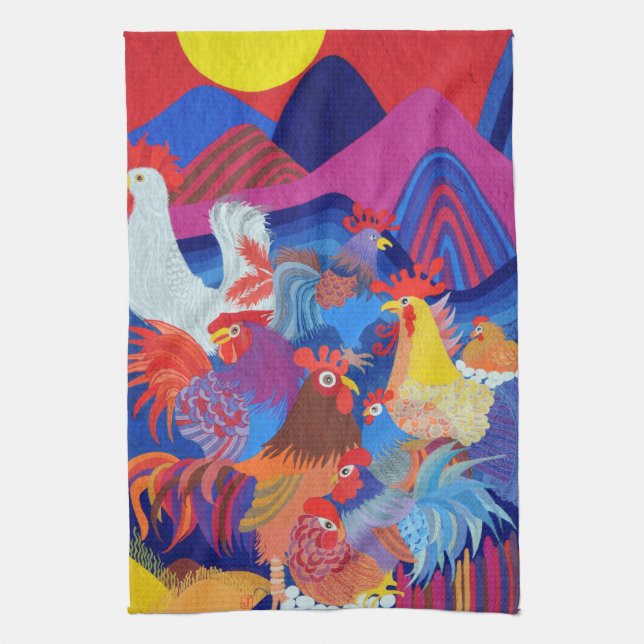 Linge De Cuisine Poulets et coqs (Vertical)