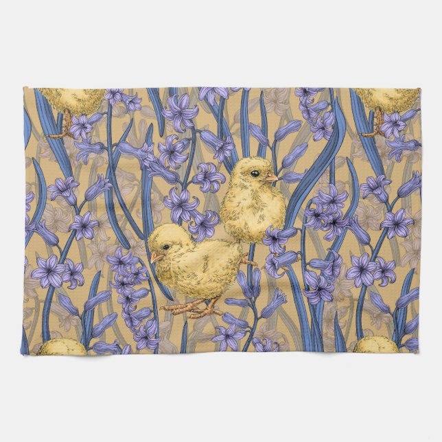 Linge De Cuisine Poulets et hyacinthes jaunes (Horizontal)