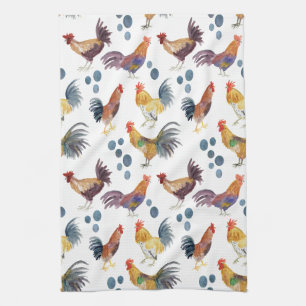 Linge De Cuisine Poulets et oeufs Barnyard Farm Pays Aquarelle