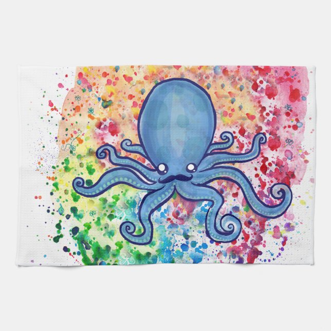 Linge De Cuisine Poulpe de moustache d'éclaboussure d'aquarelle (Horizontal)