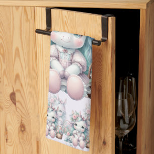 Linge De Cuisine Poupée licorne Kawaii pastel avec panier de fleurs
