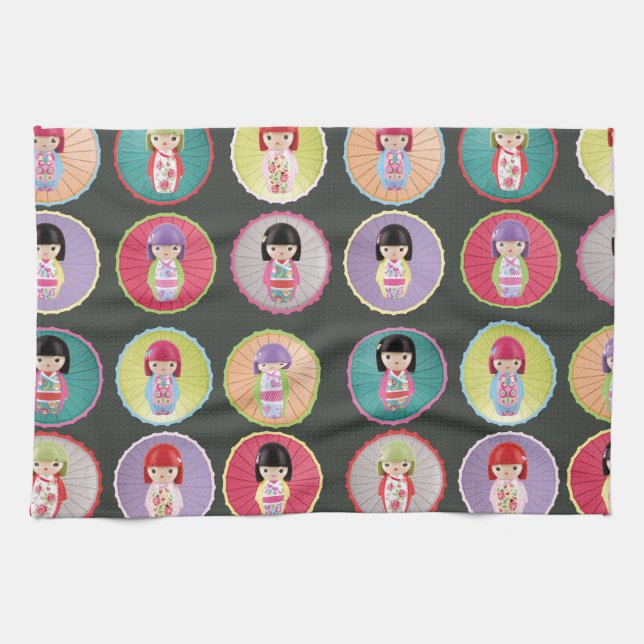 Linge De Cuisine Poupées colorées de Kokeshi (Horizontal)