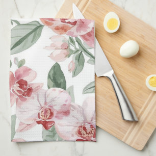 Linge De Cuisine Prairie de fleurs d'orchidées aquarelle botanique