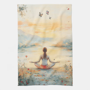 Linge De Cuisine Prairie du Coucher de Soleil Méditation avec Papil