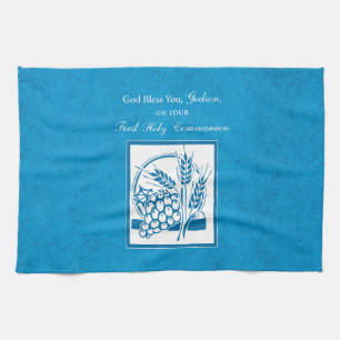 Linge De Cuisine Première communion de Parrain, Blé, Raisins Bleu