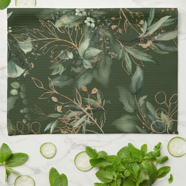 Linge De Cuisine Premium Sage moderne Eucalyptus Vert (Plié)