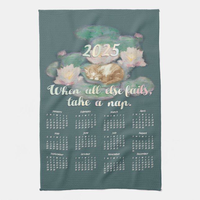 Linge De Cuisine Prenez un chaton Nap sur Lily Pad Monet Calendrier (Vertical)