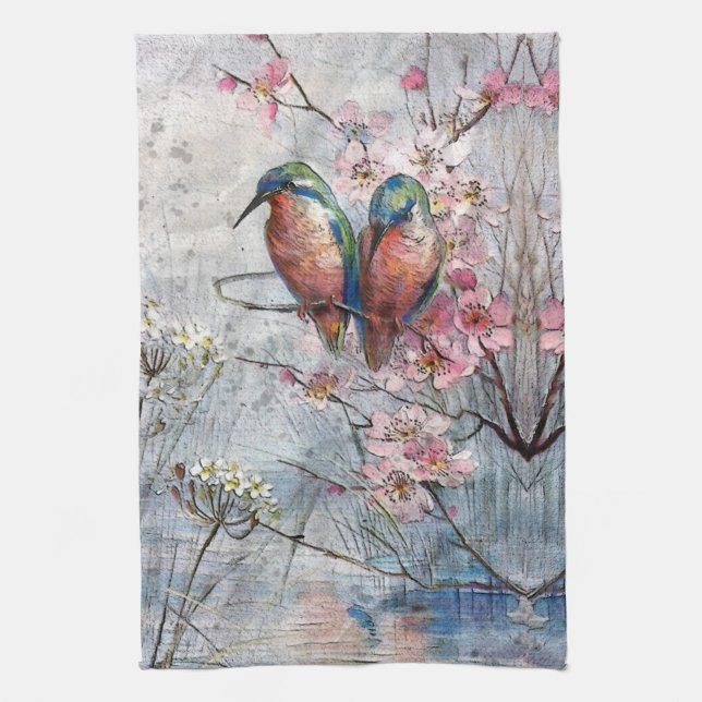 Linge De Cuisine Pretty Painted Kingfish and Flowers (Vertical)