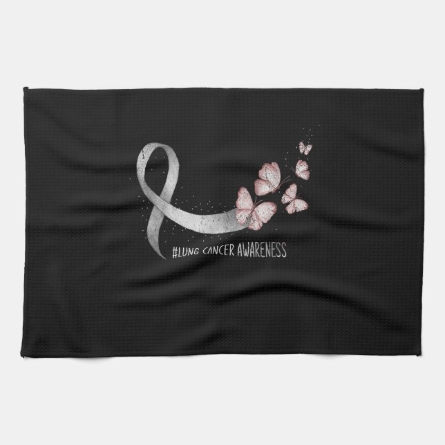 Linge De Cuisine Pretty White Ribbon Support Lung Cancer Awareness. (Horizontal)