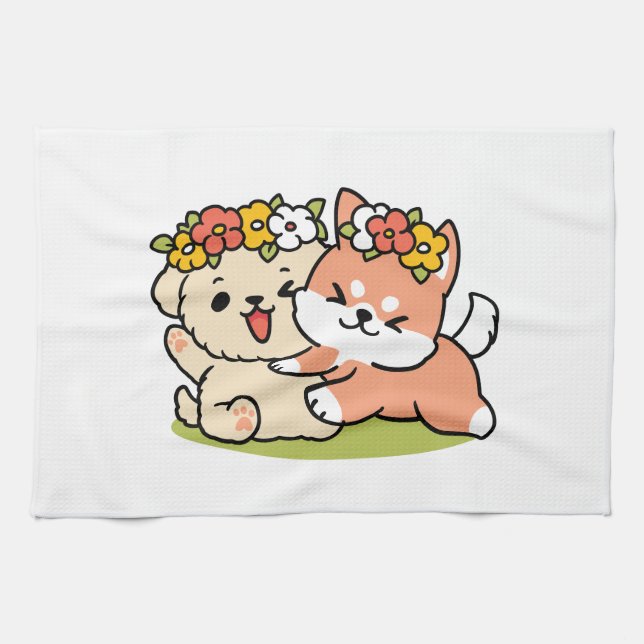 Linge De Cuisine Printemps dans la laideur - Illustration de chien  (Horizontal)