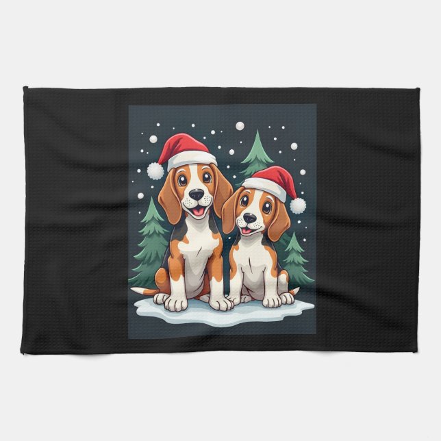 Linge De Cuisine Propriétaire de chien de Noël beagle Pajama de Noë (Horizontal)