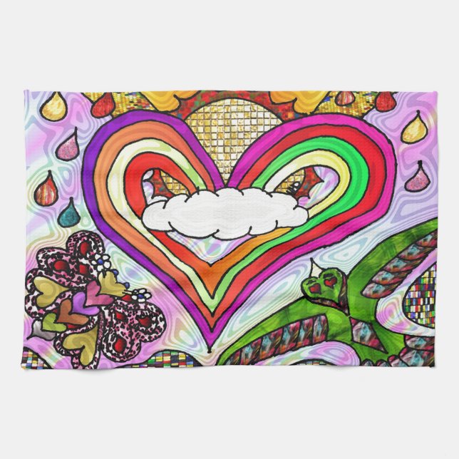 Linge De Cuisine Psychédélic Rainbow Heart (Horizontal)