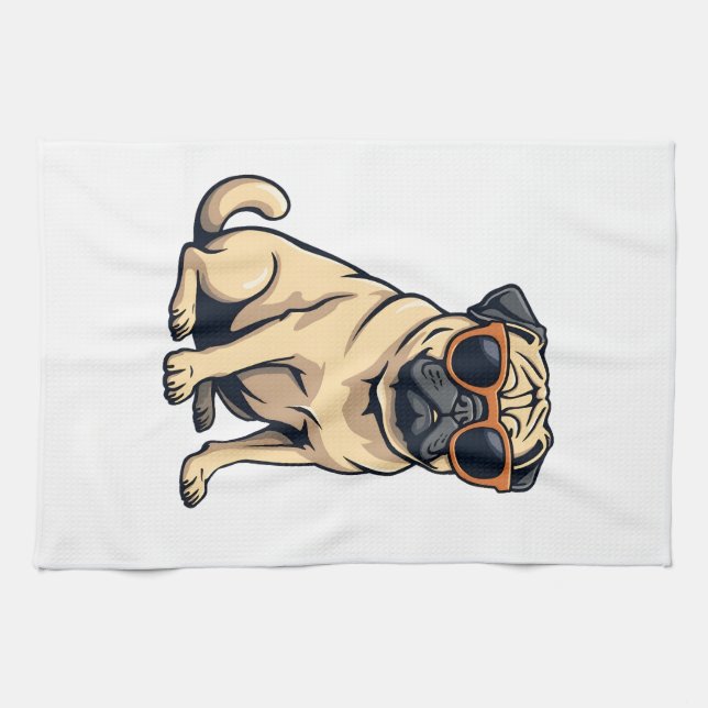 Linge De Cuisine Pug vintage faisant le dab avec des lunettes de so (Horizontal)