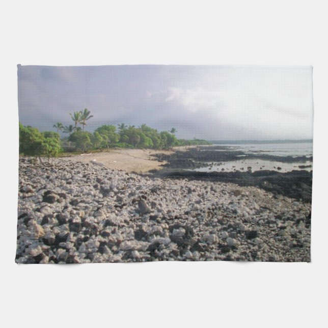 Linge De Cuisine PunaluGu Plage de sable noir Hawaii Big Island (Horizontal)
