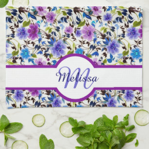 Linge De Cuisine Purple and blue floral personalized