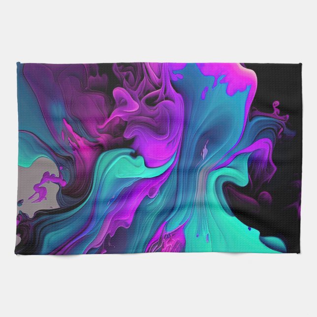 Linge De Cuisine Purple Aqua Turquoise Belle Flûte Abstraite (Horizontal)