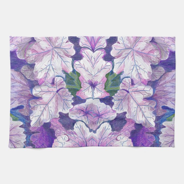 Linge De Cuisine Purple Botanical Leaf Art Kitchen Towel (Horizontal)