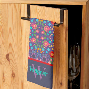 Linge De Cuisine Purple Fun Floral Motif Stylé Nom initial